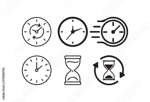 Clock and Hourglass Icons Set, Time Management and Countdown Symbols, Stopwatch and Timer icon. Vector illustration eps 10