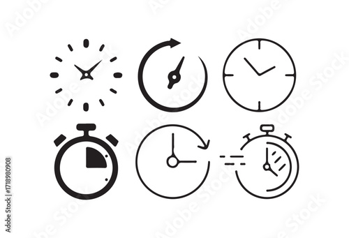 Clock and Hourglass Icons Set, Time Management and Countdown Symbols, Stopwatch and Timer icon. Vector illustration eps 10