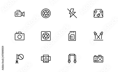 Professional Photography Line Icon Pack Featuring Modern Minimal Design for Creative Visuals and Unique Photo Concepts in Vector Format, Perfect for Digital Projects and Branding
