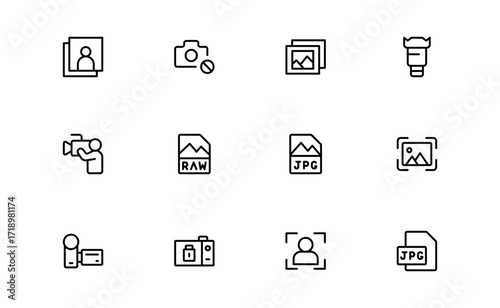 Professional Photography Line Icon Pack Featuring Modern Minimal Design for Creative Visuals and Unique Photo Concepts in Vector Format, Perfect for Digital Projects and Branding
