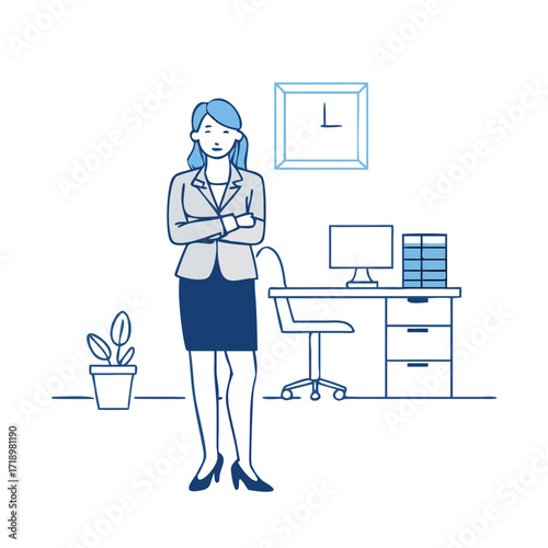 Confident businesswoman standing arms crossed professional office environment career success