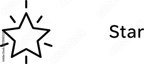 Simple star icon with light rays symbolizing highlight, favorite, or decorative design element