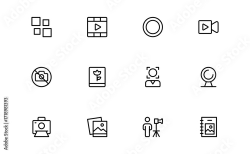 Professional Photography Line Icon Pack Featuring Modern Minimal Design for Creative Visuals and Unique Photo Concepts in Vector Format, Perfect for Digital Projects and Branding