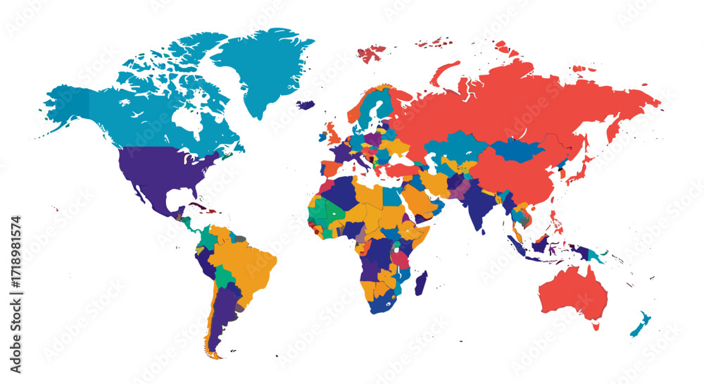 Fototapeta premium World map with countries colored by region or group.