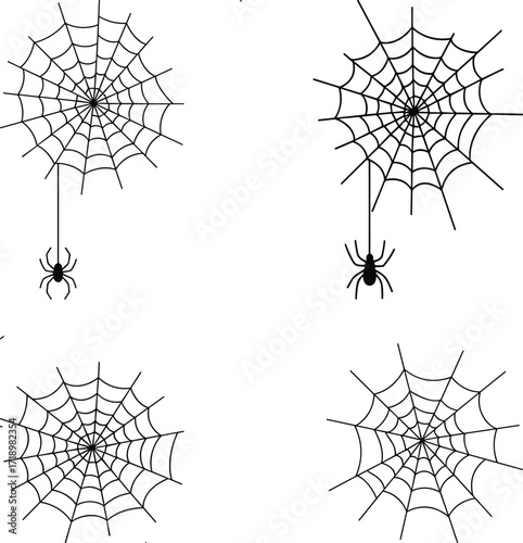 Four spooky halloween spiderweb graphics with spiders for autumn designs