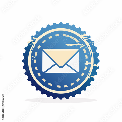 Blue grunge mail icon in a circular badge.
