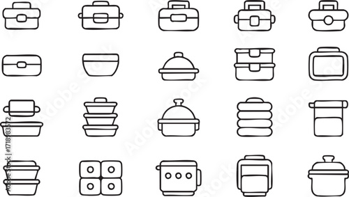 Bento box icon collection for portable meals, office lunches, and reusable containers