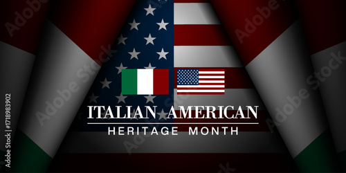 October is Italian American Heritage Month. Italian flag and more. Suitable for posters, banners and social media. Black background.