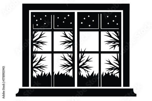 frosty window silhouette vector art illustration