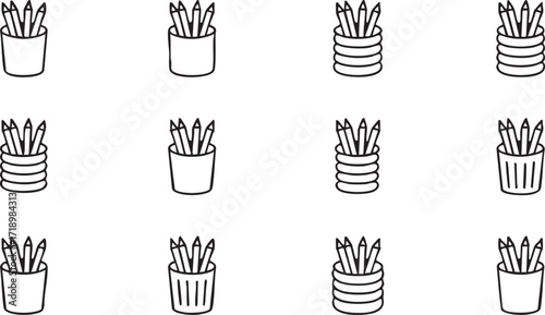 Writing tool holder icon collection for student, school, and desk organization design