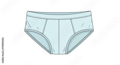 Detailed technical sketch of light blue briefs showcasing construction and design elements for clothing design illustrations