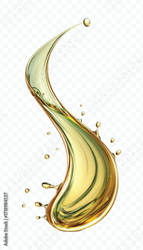 realistic smooth clean and fresh olive oil splash in curve style isolated on white background	