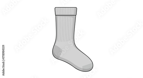 Illustration of a simple crew sock for clothing and apparel concepts, garment design, personal hygiene and comfort, basic textile product