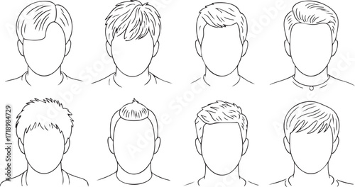 Barber shop hairstyle icons with modern haircut designs for men’s grooming illustration