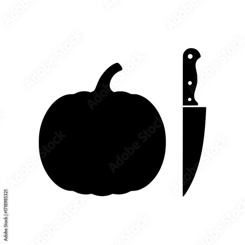 Black silhouette of pumpkin and knife