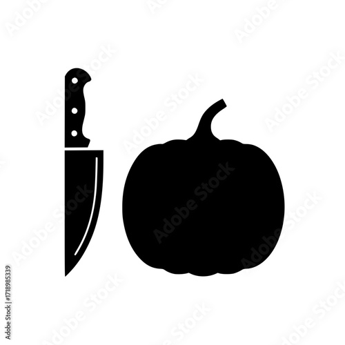 Black silhouette of pumpkin and knife