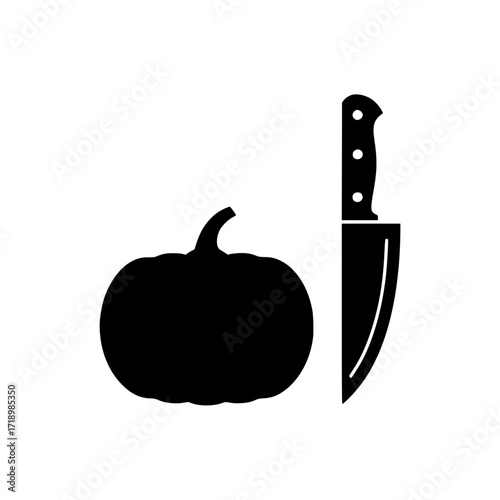 Black silhouette of pumpkin and knife