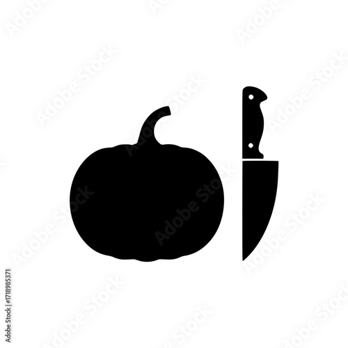 Black silhouette of pumpkin and knife