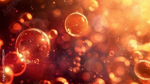 Warm Glowing Bubbles with Bokeh Effect in Soft Focus Background