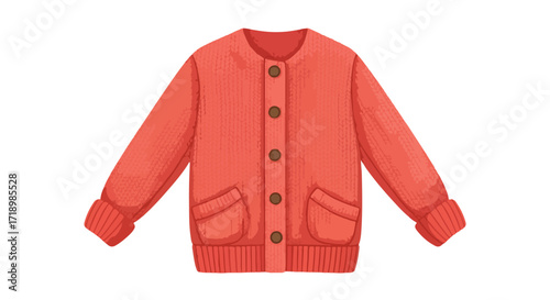 Charming coral cardigan illustration with button-up closure and small pockets for apparel fashion concept