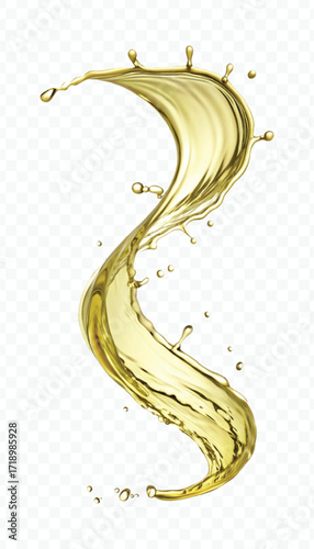 realistic smooth clean and fresh olive oil splash in curve style isolated on white background	
