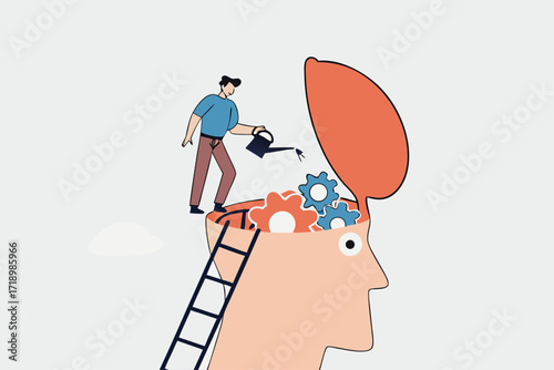 Brain maintenance, man climbs ladder to repair and lubricate teeth of the gears at the brain end.

