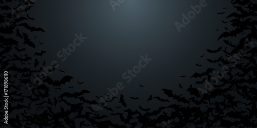 Deep dark Halloween background with flock of bats