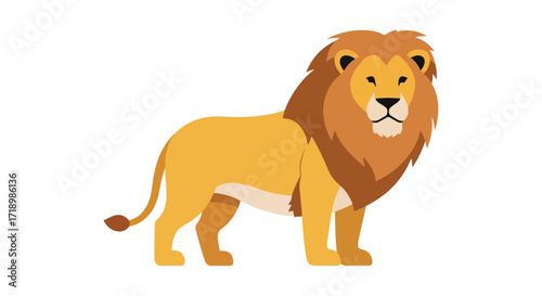 Stylized lion illustration with golden fur and majestic mane presenting a regal animal illustration design