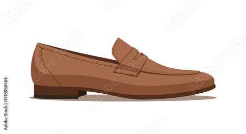 Illustration of a classic brown leather penny loafer on a white background with a clean minimalist aesthetic
