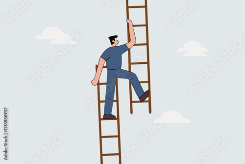 Change job to get growth opportunity, businessman climb up ladder to change to new path.