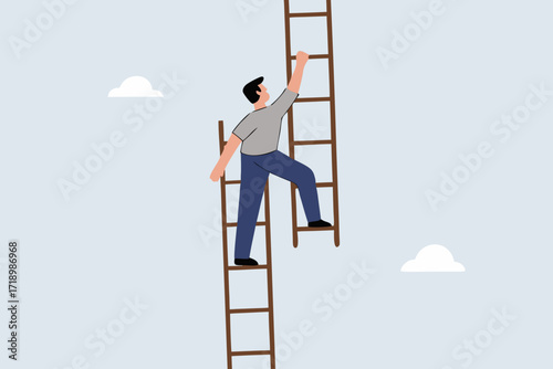 Change job to get growth opportunity, businessman climb up ladder to change to new path.