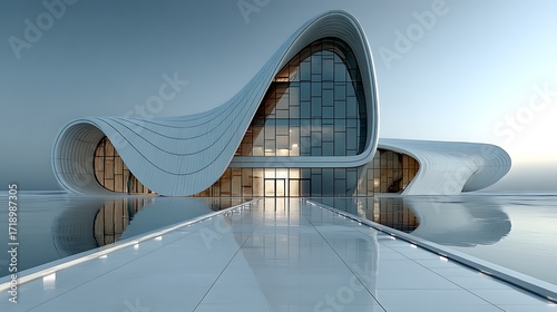 Modern architectural masterpiece with futuristic design elements high resolution photo