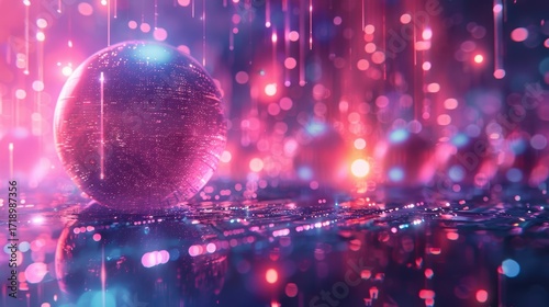 Abstract Digital Sphere with Glowing Lights and Colorful Background
