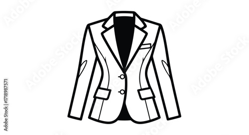 Sleek blazer outline with defined lapels, pockets and closure evokes sophistication and professional image in linear design style