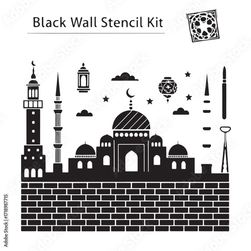 Black wall stencil kit Silhouette Vector, High Quality Illustration on White Background