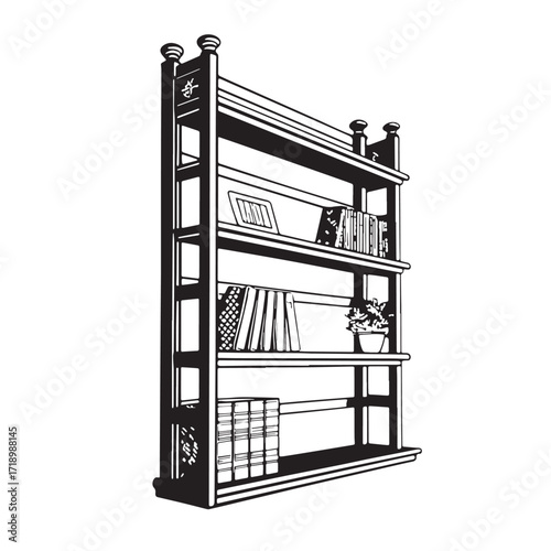 Black wall mounted book rack Silhouette Vector, High Quality Illustration on White Background