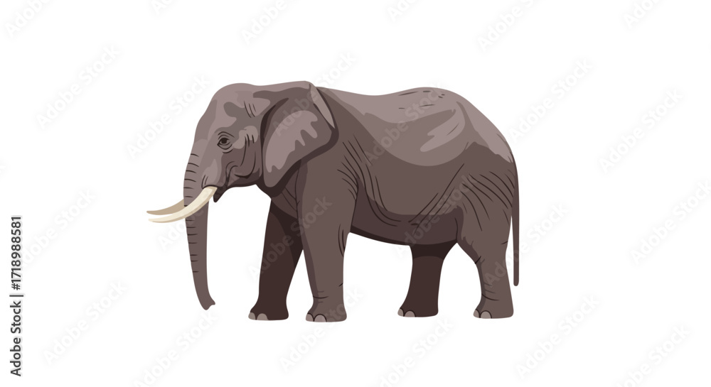 Obraz premium Illustration of a majestic african elephant walking gracefully with prominent tusks on a plain background in the wild scene