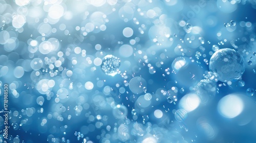 Wallpaper Mural Close-Up of Water Droplets with Bokeh Effect in Blue Background Torontodigital.ca