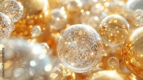 Shimmering Glass Spheres with Sparkling Lights and Soft Bokeh Effect