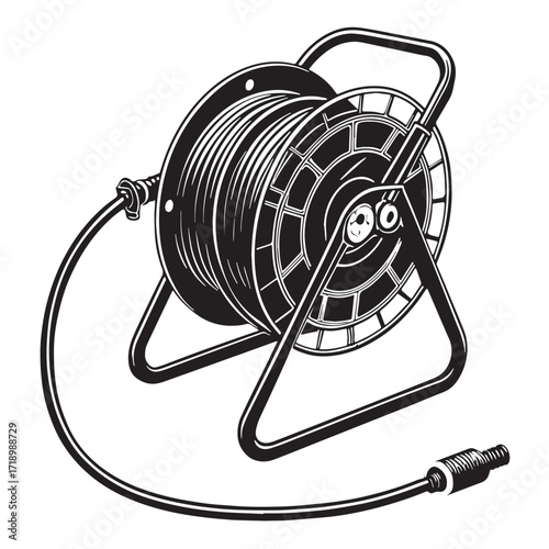 Black water hose reel Silhouette Vector, High Quality Illustration on White Background