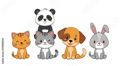 Cute cartoon animals vector illustration featuring cat panda dog and rabbit adorable kawaii style perfect for kids 100
