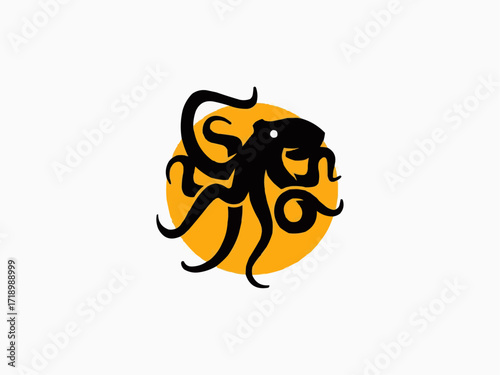 Stylish octopus silhouette illustration, perfect for branding, t-shirt designs, and nautical themes, delivering modern, impactful visuals