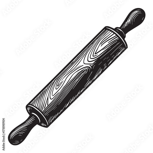 Black wooden rolling-pin Silhouette Vector, High Quality Illustration on White Background