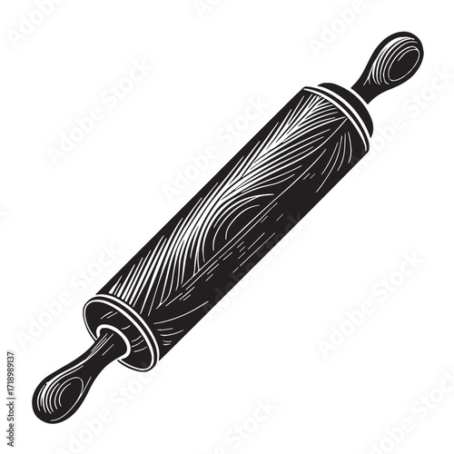 Black wooden rolling-pin Silhouette Vector, High Quality Illustration on White Background