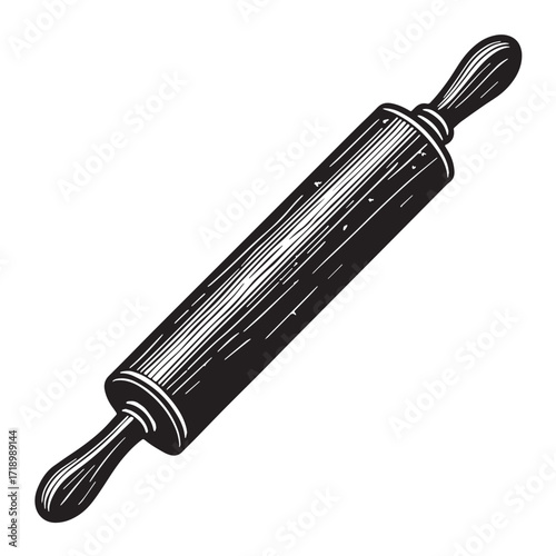 Black wooden rolling-pin Silhouette Vector, High Quality Illustration on White Background