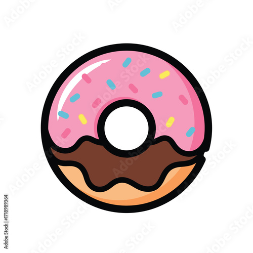 Cute Donut with Pink and Chocolate Glaze 
