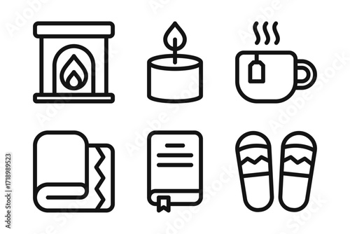Autumn Home Cozy Items Linear Icon Set - Editable Stroke : Suitable for Use in Apps, Digital Content, and Printed Materials Related to Autumn, Lifestyle, Home and Living Themes.