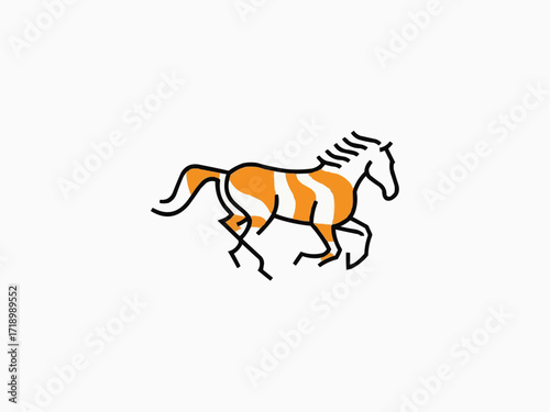 Dynamic horse silhouette with vibrant orange stripes galloping powerfully forward