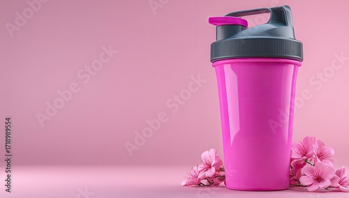 Pink shaker bottle, flowers, studio
