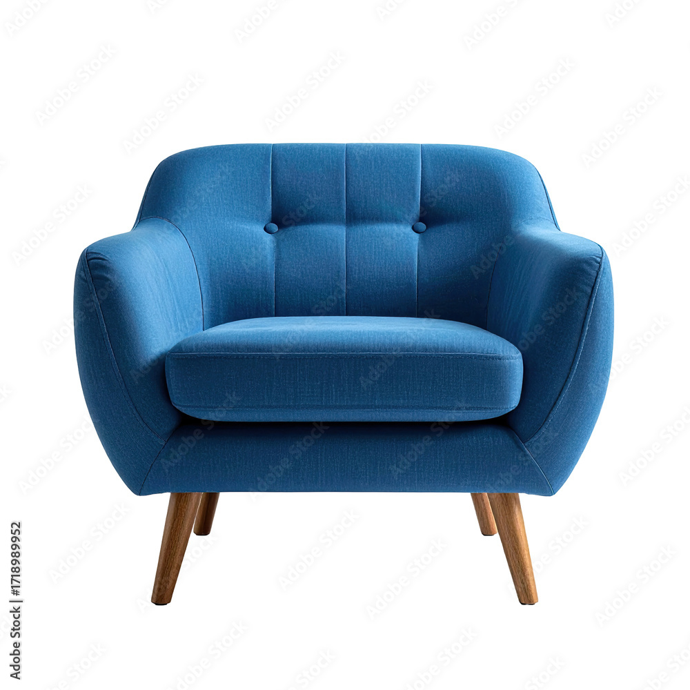 Fototapeta premium Cobalt blue, padded armchair with button tufting